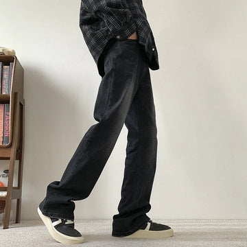 Vintage Distressed Black Jeans for Men Straight Casual Long Pants Autumn Winter Daily Clothing Washed Denim Trousers Male